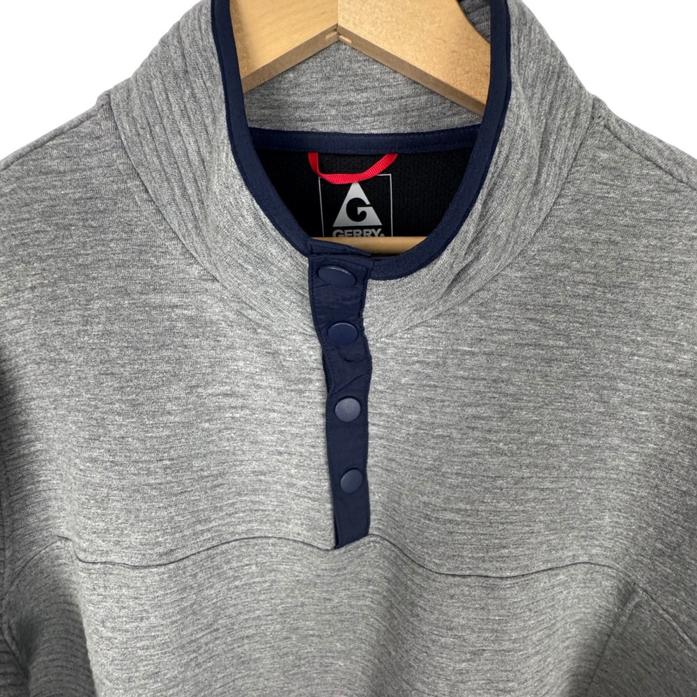 Gerry Mens XXL Pullover Gray Sweatshirt 1/4 Button Up Mock Neck Long‎ Sleeve